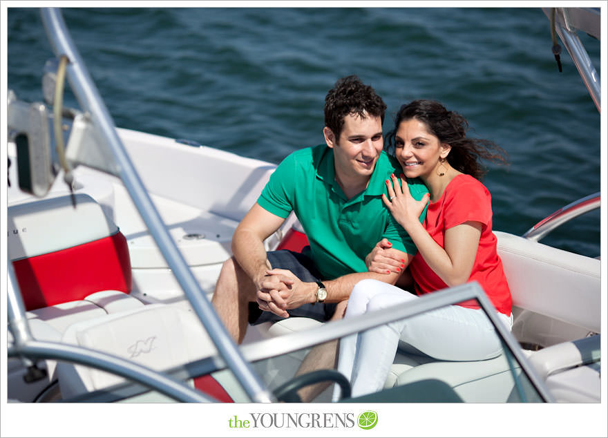 Mission Bay engagement session, wakeboarding engagement session, engagement session on a boat, motor boat engagement, Nautique engagement session, Downtown San Diego engagement session, Petco Park engagement, Hilton Bayfront bridge engagement, Gaslamp engagement session, urban engagement session, San Diego engagement session