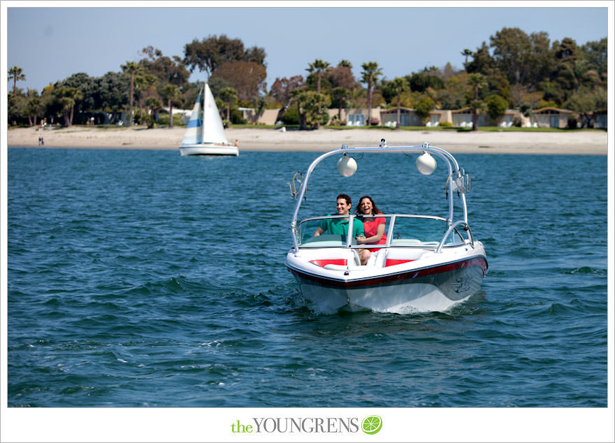 Mission Bay engagement session, wakeboarding engagement session, engagement session on a boat, motor boat engagement, Nautique engagement session, Downtown San Diego engagement session, Petco Park engagement, Hilton Bayfront bridge engagement, Gaslamp engagement session, urban engagement session, San Diego engagement session