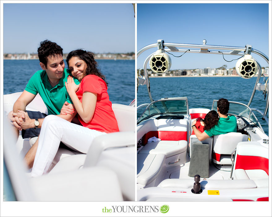 Mission Bay engagement session, wakeboarding engagement session, engagement session on a boat, motor boat engagement, Nautique engagement session, Downtown San Diego engagement session, Petco Park engagement, Hilton Bayfront bridge engagement, Gaslamp engagement session, urban engagement session, San Diego engagement session