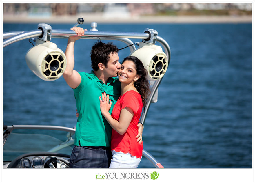 Mission Bay engagement session, wakeboarding engagement session, engagement session on a boat, motor boat engagement, Nautique engagement session, Downtown San Diego engagement session, Petco Park engagement, Hilton Bayfront bridge engagement, Gaslamp engagement session, urban engagement session, San Diego engagement session