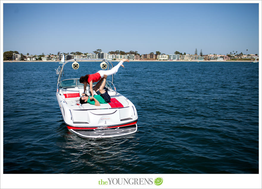 Mission Bay engagement session, wakeboarding engagement session, engagement session on a boat, motor boat engagement, Nautique engagement session, Downtown San Diego engagement session, Petco Park engagement, Hilton Bayfront bridge engagement, Gaslamp engagement session, urban engagement session, San Diego engagement session