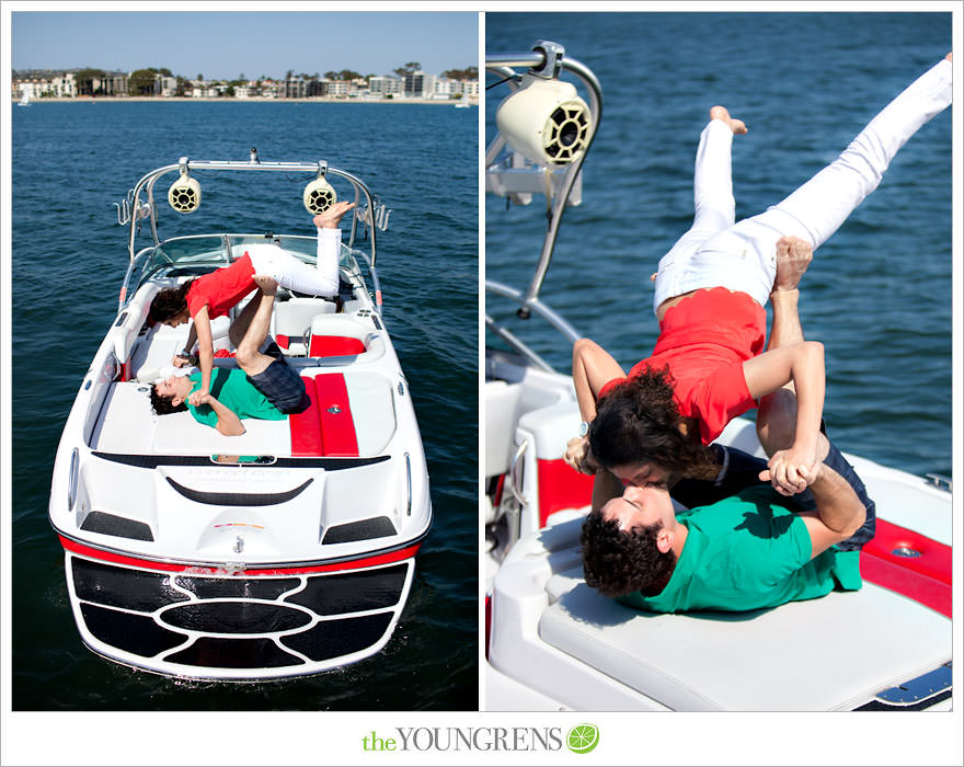 Mission Bay engagement session, wakeboarding engagement session, engagement session on a boat, motor boat engagement, Nautique engagement session, Downtown San Diego engagement session, Petco Park engagement, Hilton Bayfront bridge engagement, Gaslamp engagement session, urban engagement session, San Diego engagement session