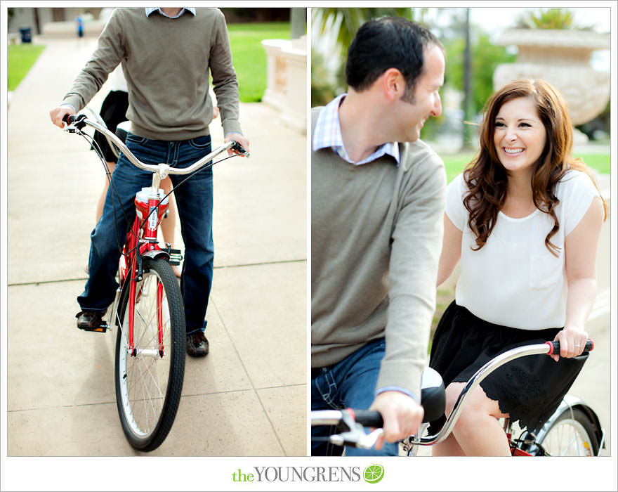 Balboa Park engagment, game board engagement, tandem bike engagement, San Diego engagement, Scrabble engagement, Stratego engagement, game engagement, picnic engagement, bike engagement