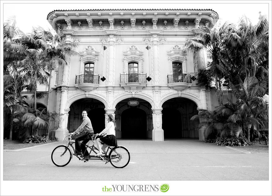 Balboa Park engagment, game board engagement, tandem bike engagement, San Diego engagement, Scrabble engagement, Stratego engagement, game engagement, picnic engagement, bike engagement