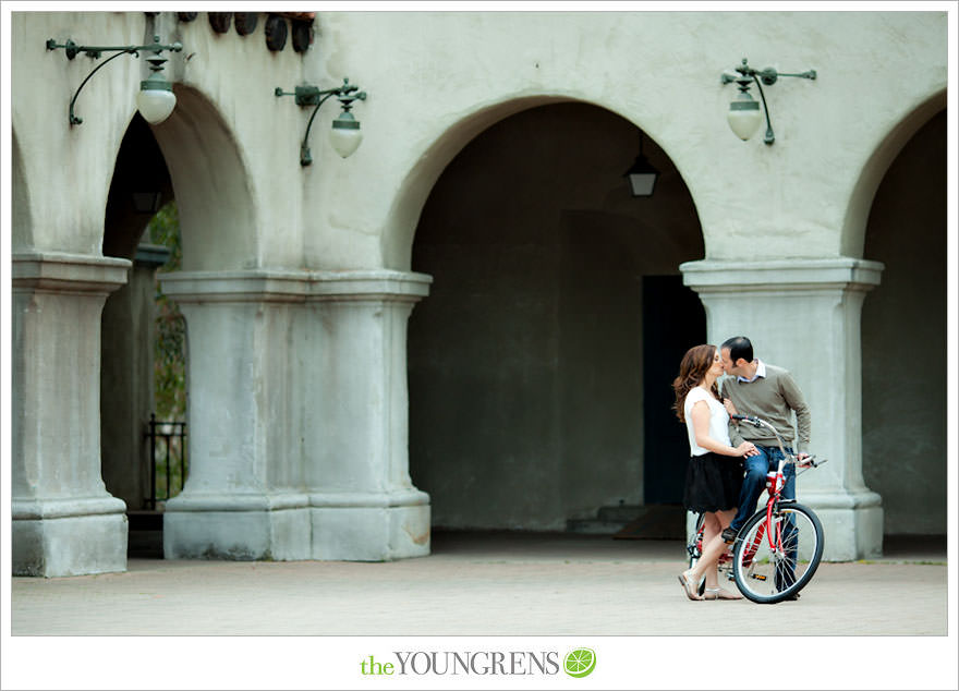 Balboa Park engagment, game board engagement, tandem bike engagement, San Diego engagement, Scrabble engagement, Stratego engagement, game engagement, picnic engagement, bike engagement