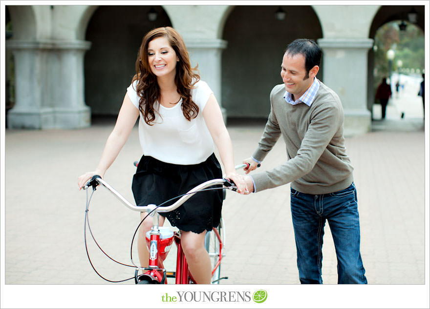 Balboa Park engagment, game board engagement, tandem bike engagement, San Diego engagement, Scrabble engagement, Stratego engagement, game engagement, picnic engagement, bike engagement