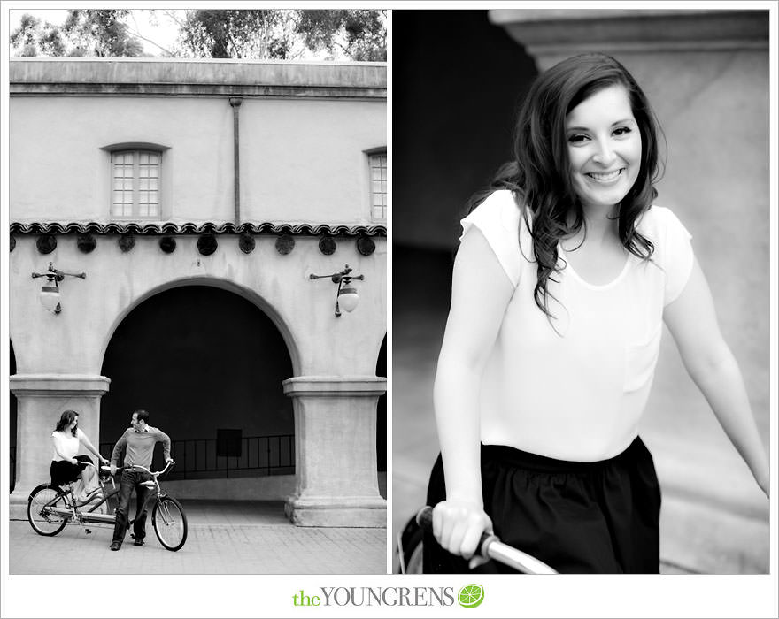 Balboa Park engagment, game board engagement, tandem bike engagement, San Diego engagement, Scrabble engagement, Stratego engagement, game engagement, picnic engagement, bike engagement