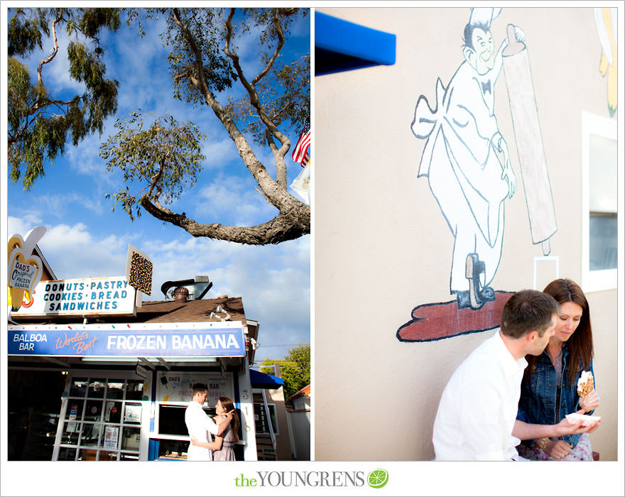 Balboa Island engagement session, Newport engagement session, engagement session with balboa bars, beach engagement, Newport Beach engagement session, ice cream engagement session, orange county engagement session