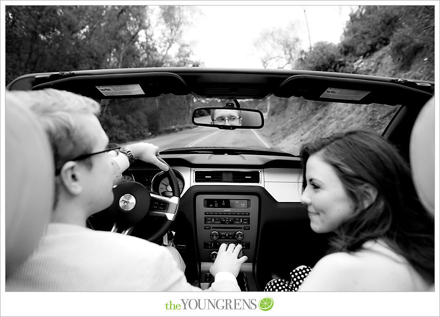 Rancho Santa Fe engagement, car engagement session, convertible engagement session, road trip themed engagement, driving engagement session, meadow engagement session, San Diego engagement session