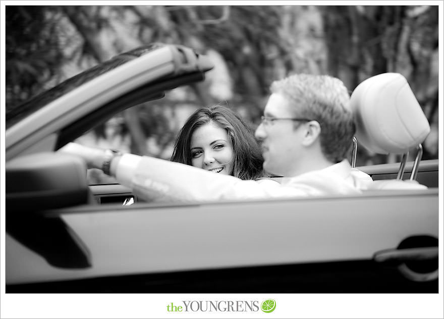 Rancho Santa Fe engagement, car engagement session, convertible engagement session, road trip themed engagement, driving engagement session, meadow engagement session, San Diego engagement session