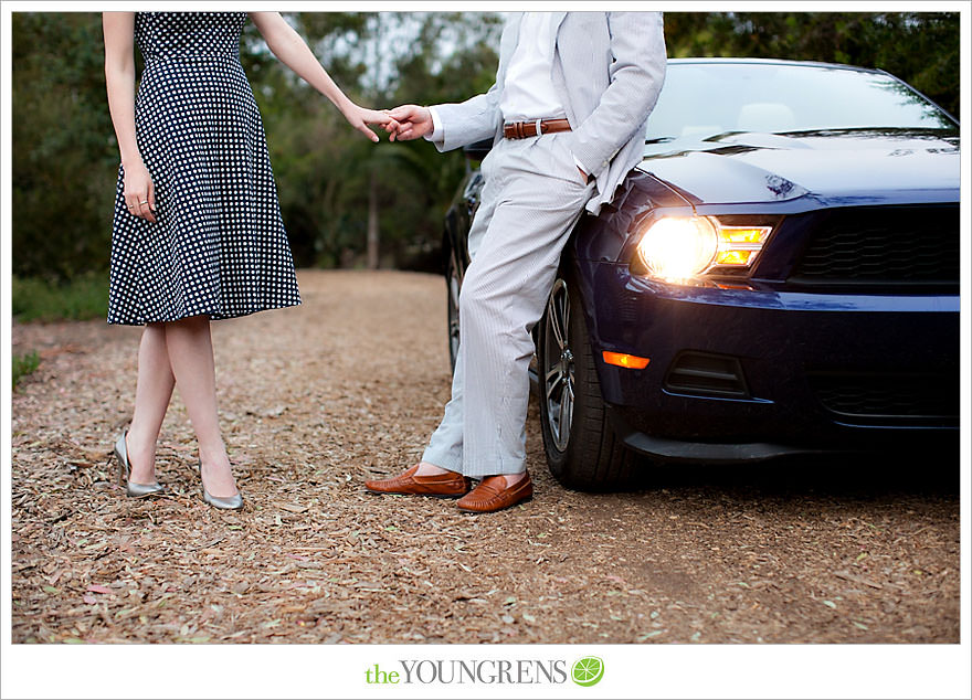 Rancho Santa Fe engagement, car engagement session, convertible engagement session, road trip themed engagement, driving engagement session, meadow engagement session, San Diego engagement session