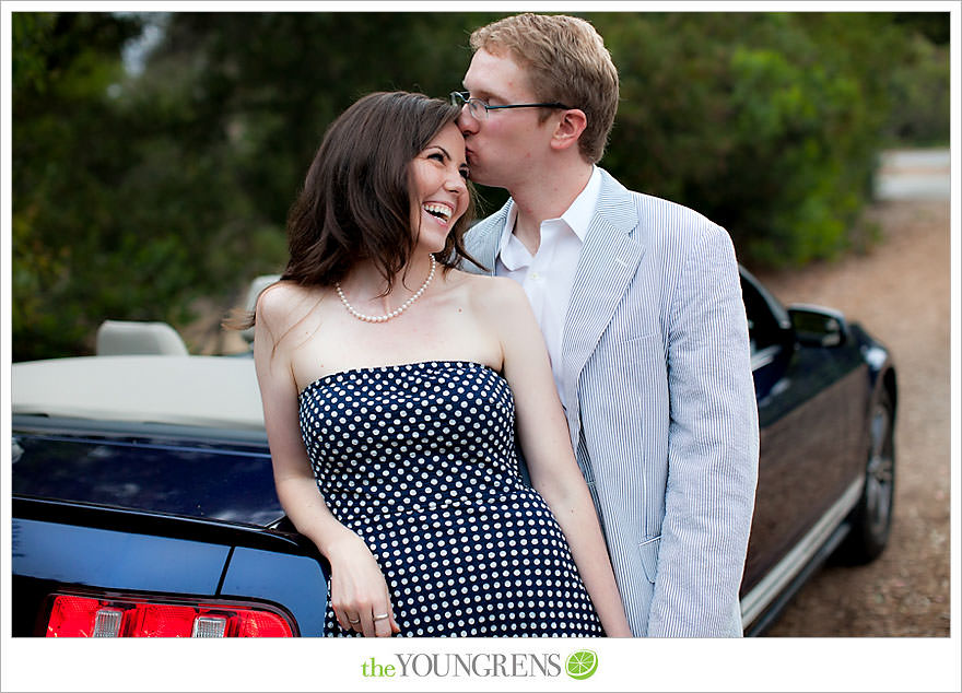 Rancho Santa Fe engagement, car engagement session, convertible engagement session, road trip themed engagement, driving engagement session, meadow engagement session, San Diego engagement session