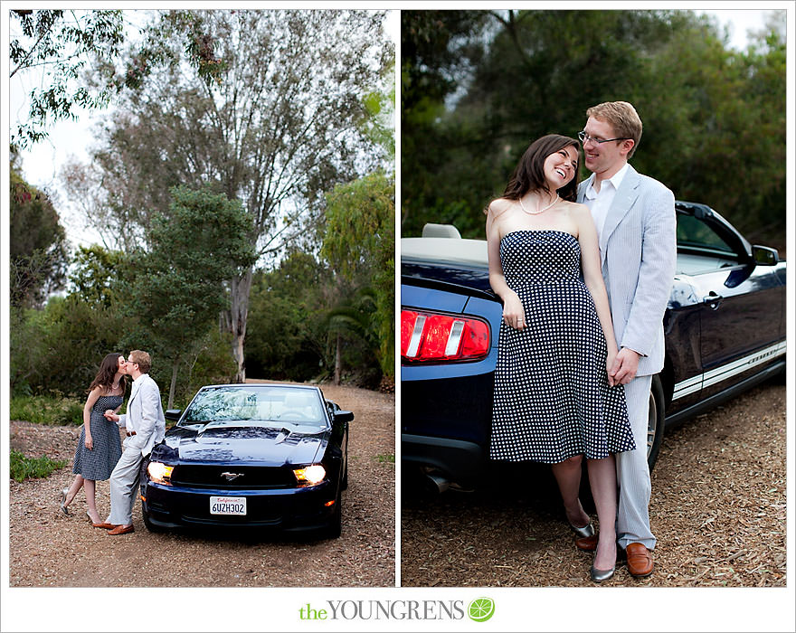 Rancho Santa Fe engagement, car engagement session, convertible engagement session, road trip themed engagement, driving engagement session, meadow engagement session, San Diego engagement session