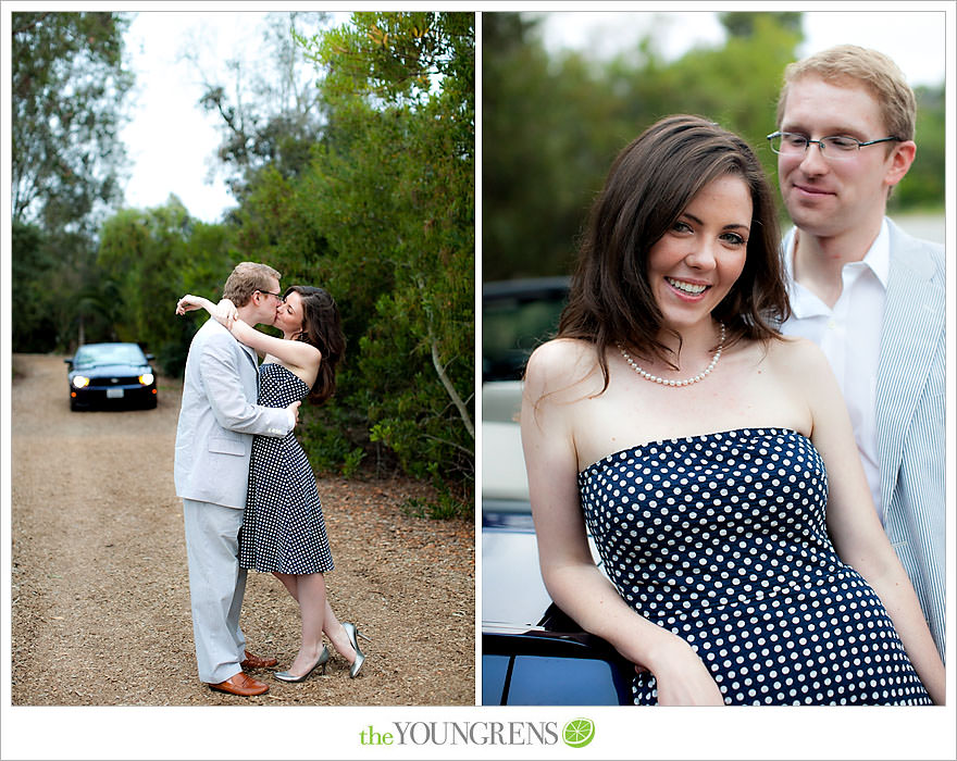 Rancho Santa Fe engagement, car engagement session, convertible engagement session, road trip themed engagement, driving engagement session, meadow engagement session, San Diego engagement session