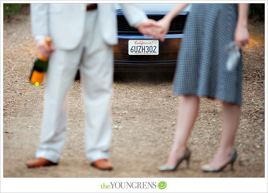 Rancho Santa Fe engagement, car engagement session, convertible engagement session, road trip themed engagement, driving engagement session, meadow engagement session, San Diego engagement session