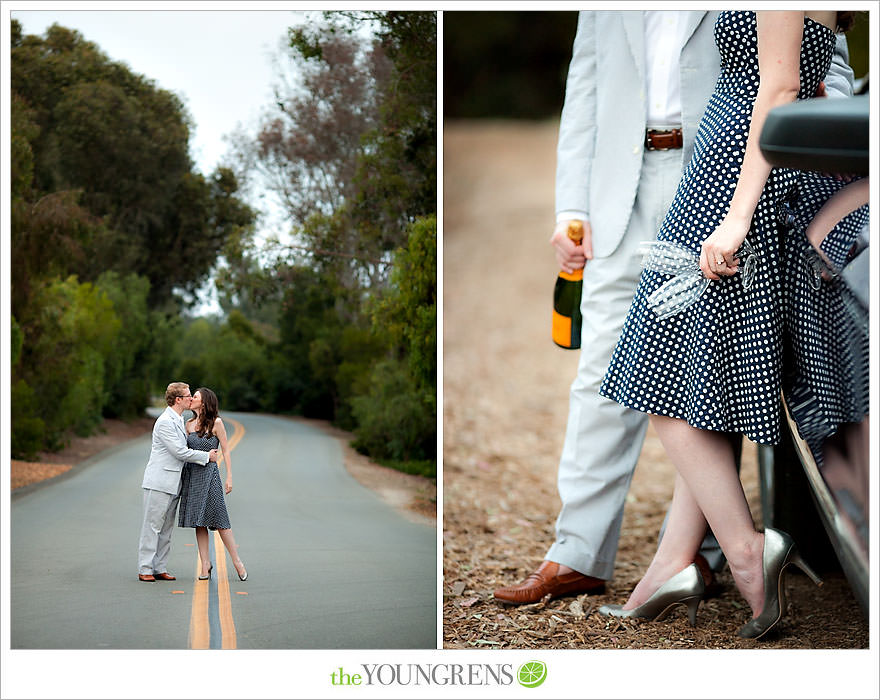 Rancho Santa Fe engagement, car engagement session, convertible engagement session, road trip themed engagement, driving engagement session, meadow engagement session, San Diego engagement session