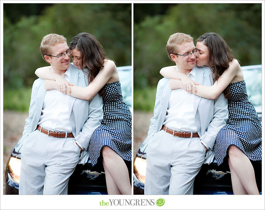 Rancho Santa Fe engagement, car engagement session, convertible engagement session, road trip themed engagement, driving engagement session, meadow engagement session, San Diego engagement session