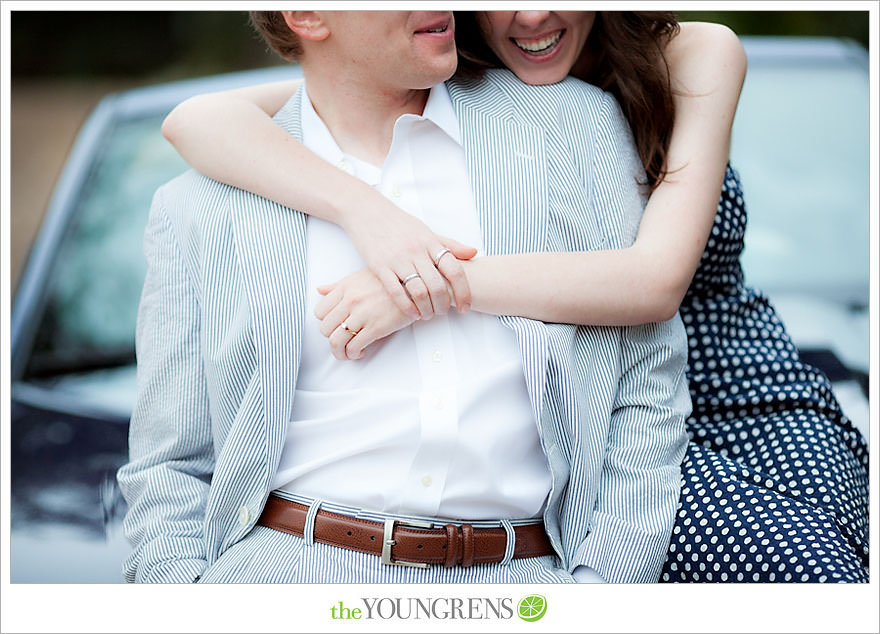 Rancho Santa Fe engagement, car engagement session, convertible engagement session, road trip themed engagement, driving engagement session, meadow engagement session, San Diego engagement session