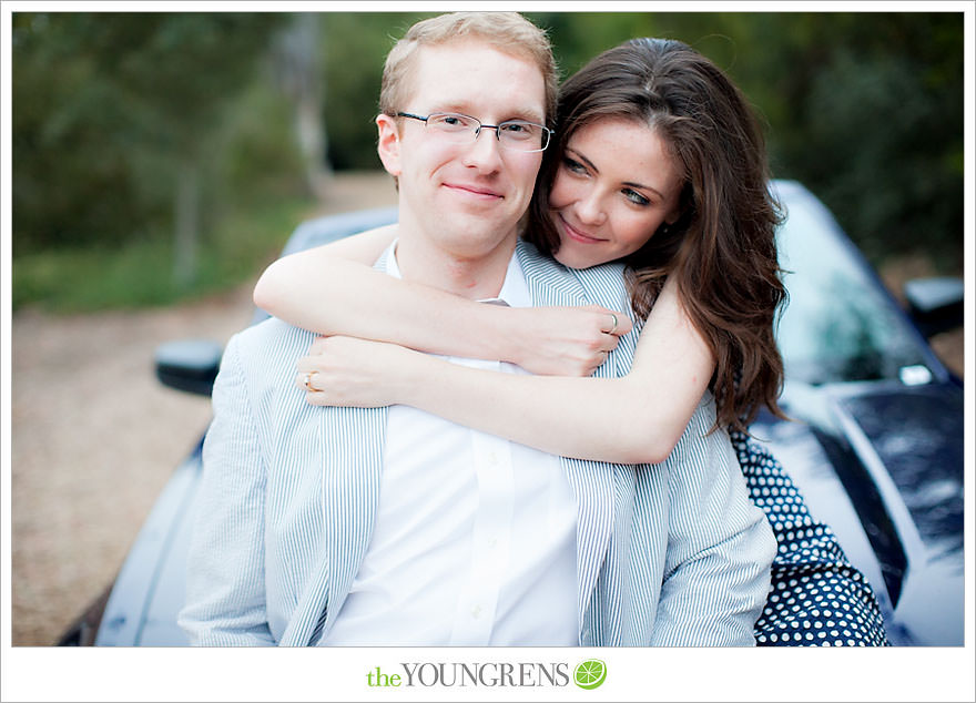 Rancho Santa Fe engagement, car engagement session, convertible engagement session, road trip themed engagement, driving engagement session, meadow engagement session, San Diego engagement session