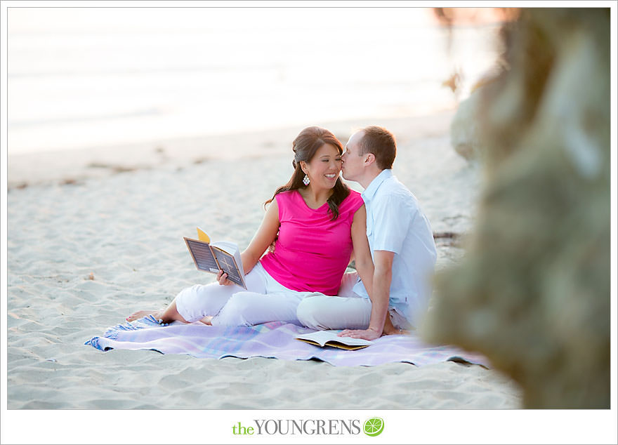 Encinitas engagement session, coffeehouse engagement session, Pannikin engagement session, beach engagement session, paddleboard engagement session, smashball engagement session, San Diego beach engagement session, coffee engagement session, Leucadia engagement session, sunset engagement session, pink engagement session, Swamis engagement session, Cardiff engagement session