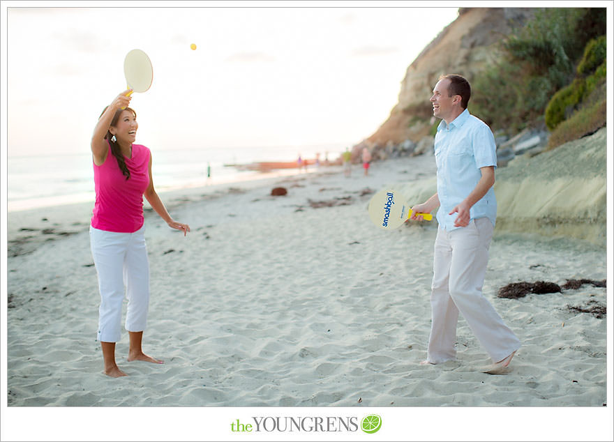 Encinitas engagement session, coffeehouse engagement session, Pannikin engagement session, beach engagement session, paddleboard engagement session, smashball engagement session, San Diego beach engagement session, coffee engagement session, Leucadia engagement session, sunset engagement session, pink engagement session, Swamis engagement session, Cardiff engagement session