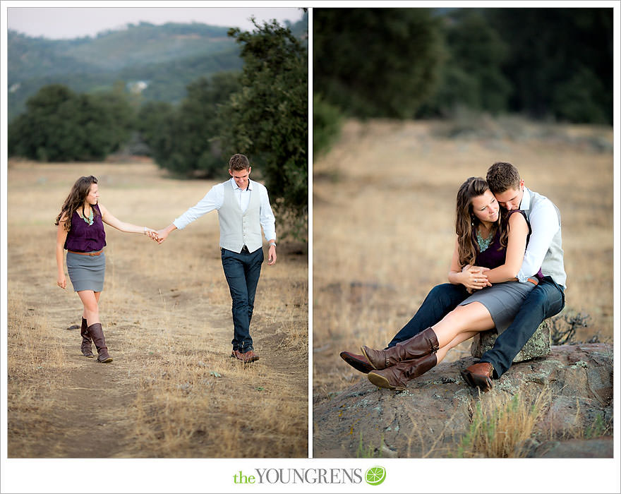 Julian engagement session, country engagement session, summer engagement session, fall engagement session, mountain engagement session, rustic engagement session, field engagement session, oak tree engagement session, meadow engagement session, San Diego county engagement session