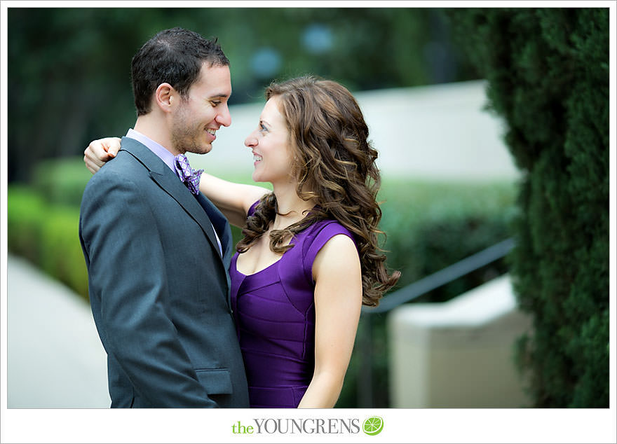 Café Pinot engagement session, LA library engagement session, downtown Los Angeles engagement session, purple engagement session, Louboutin engagement session, MacGuire Gardens engagement session