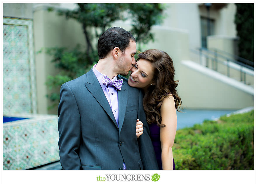 Café Pinot engagement session, LA library engagement session, downtown Los Angeles engagement session, purple engagement session, Louboutin engagement session, MacGuire Gardens engagement session