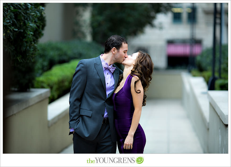 Café Pinot engagement session, LA library engagement session, downtown Los Angeles engagement session, purple engagement session, Louboutin engagement session, MacGuire Gardens engagement session