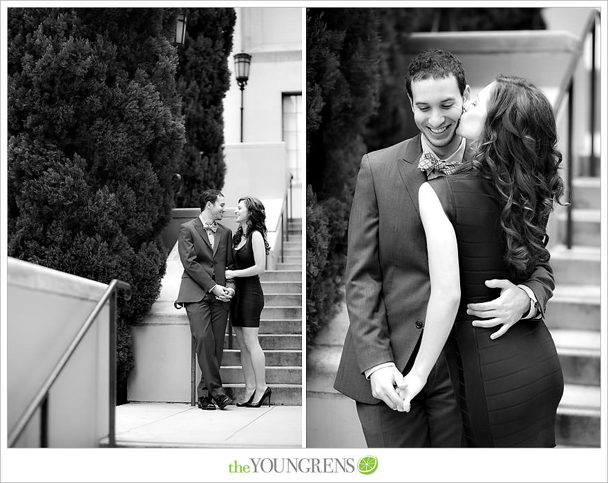 Café Pinot engagement session, LA library engagement session, downtown Los Angeles engagement session, purple engagement session, Louboutin engagement session, MacGuire Gardens engagement session