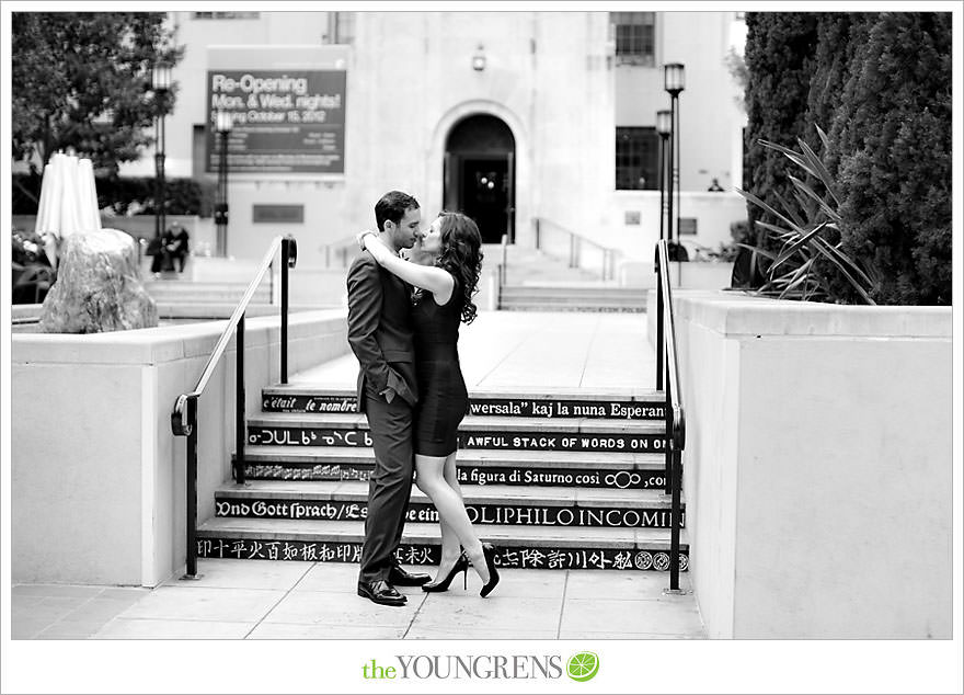 Café Pinot engagement session, LA library engagement session, downtown Los Angeles engagement session, purple engagement session, Louboutin engagement session, MacGuire Gardens engagement session