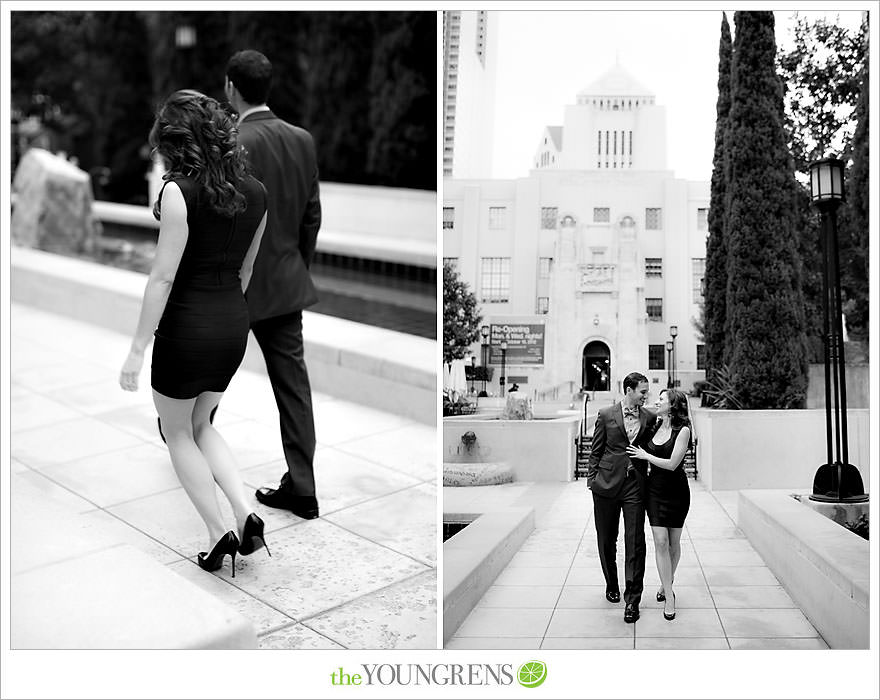 Café Pinot engagement session, LA library engagement session, downtown Los Angeles engagement session, purple engagement session, Louboutin engagement session, MacGuire Gardens engagement session