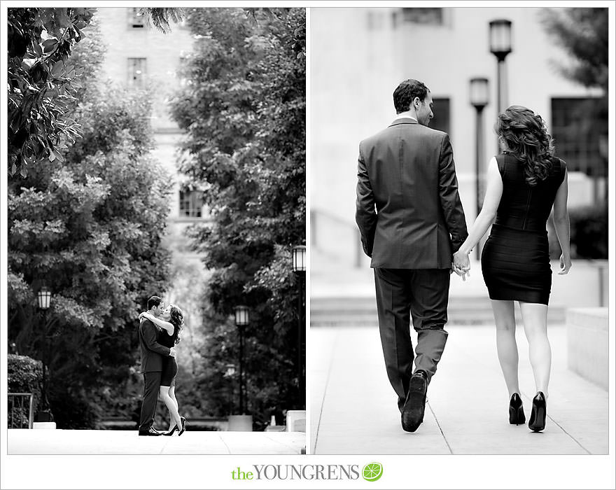 Café Pinot engagement session, LA library engagement session, downtown Los Angeles engagement session, purple engagement session, Louboutin engagement session, MacGuire Gardens engagement session