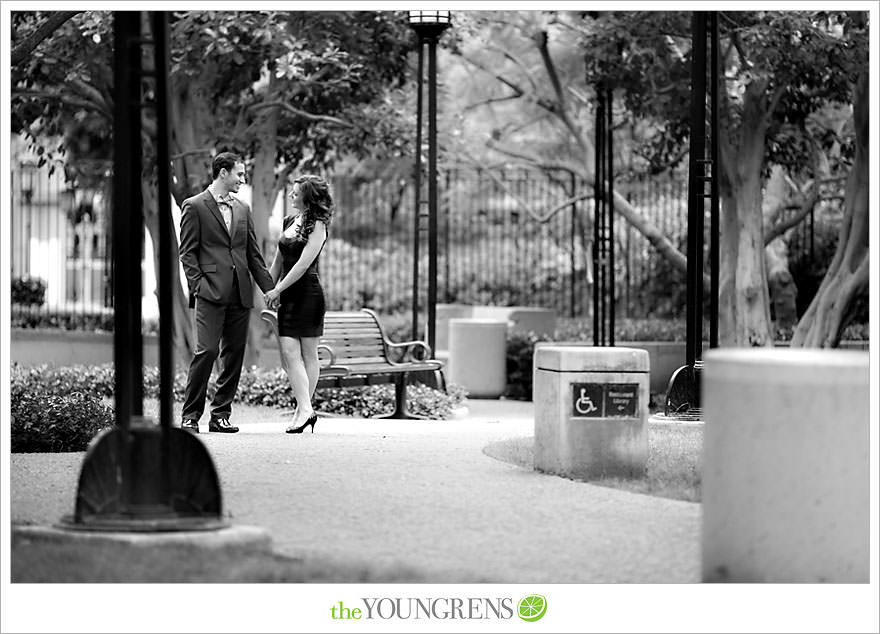 Café Pinot engagement session, LA library engagement session, downtown Los Angeles engagement session, purple engagement session, Louboutin engagement session, MacGuire Gardens engagement session