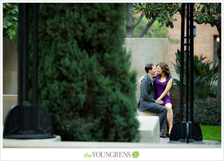 Café Pinot engagement session, LA library engagement session, downtown Los Angeles engagement session, purple engagement session, Louboutin engagement session, MacGuire Gardens engagement session