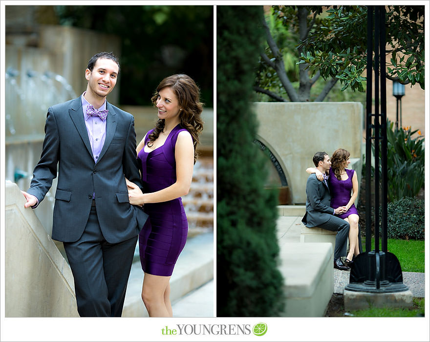 Café Pinot engagement session, LA library engagement session, downtown Los Angeles engagement session, purple engagement session, Louboutin engagement session, MacGuire Gardens engagement session