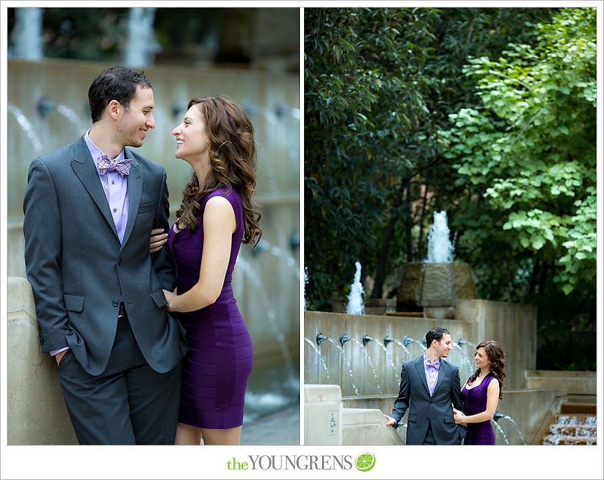 Café Pinot engagement session, LA library engagement session, downtown Los Angeles engagement session, purple engagement session, Louboutin engagement session, MacGuire Gardens engagement session