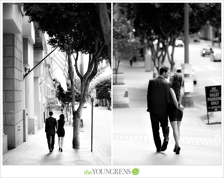 Café Pinot engagement session, LA library engagement session, downtown Los Angeles engagement session, purple engagement session, Louboutin engagement session, MacGuire Gardens engagement session