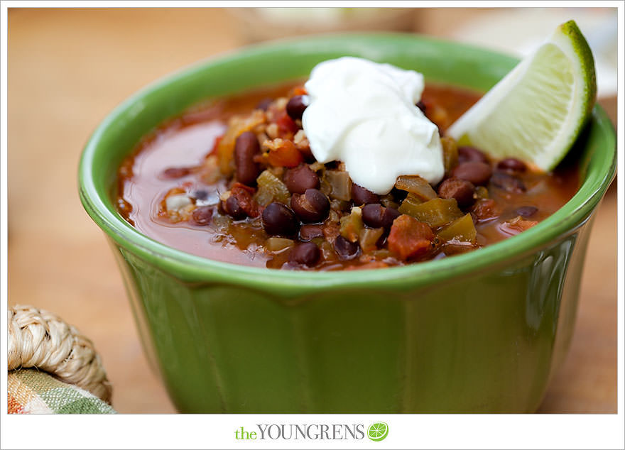 Chili recipe, black bean chili recipe, orange chili recipe, summer chili recipe, chili food photography, Jillian Michael's recipe, Jillian Michael's Ripped in 30 meal plan, Jillian Michael's chili