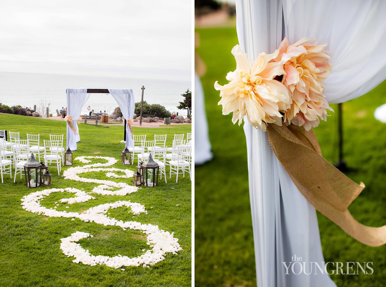 LAuberge Del Mar wedding, Seagrove Park wedding, Del Mar wedding, seaside wedding, beach wedding, small wedding, wedding with long table, Karen Tran Florals, Emily Smiley Fine Weddings and Soirees, Platinum Pro rentals, Platinum Pro heat lamps