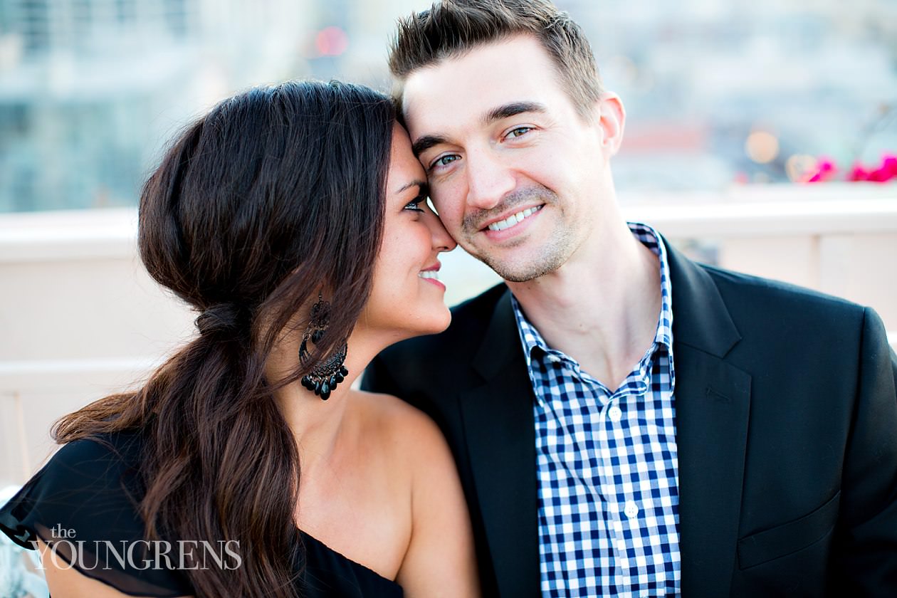 San Diego engagement session, downtown San Diego engagement session, St. James Hotel engagement session, rooftop engagement session, gaslamp engagement session, urban engagement session, skyline engagement session, San Diego skyline engagement session