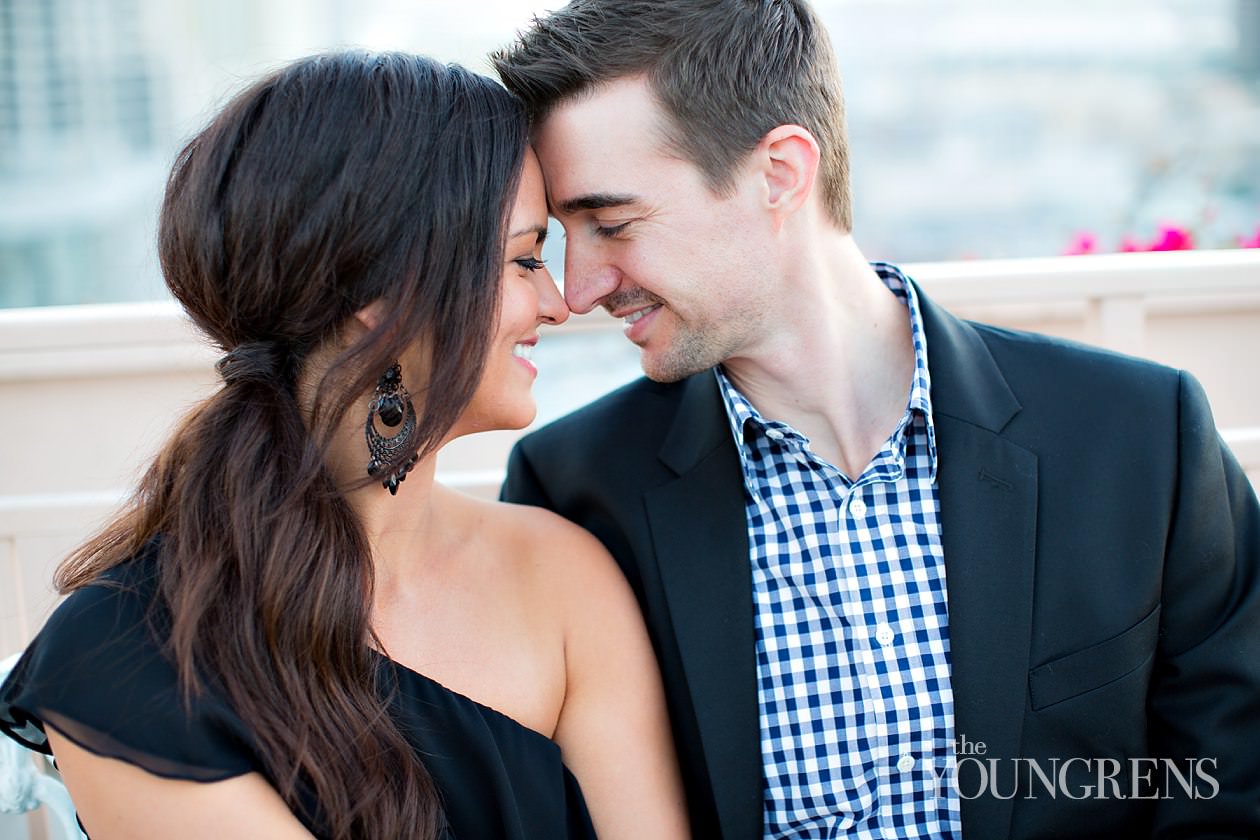 San Diego engagement session, downtown San Diego engagement session, St. James Hotel engagement session, rooftop engagement session, gaslamp engagement session, urban engagement session, skyline engagement session, San Diego skyline engagement session