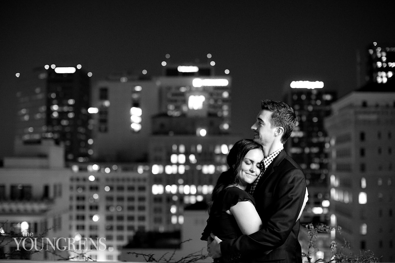 San Diego engagement session, downtown San Diego engagement session, St. James Hotel engagement session, rooftop engagement session, gaslamp engagement session, urban engagement session, skyline engagement session, San Diego skyline engagement session