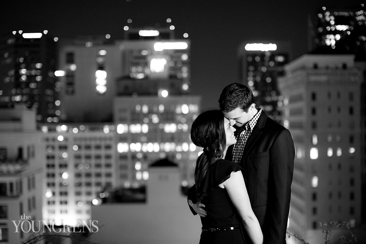 San Diego engagement session, downtown San Diego engagement session, St. James Hotel engagement session, rooftop engagement session, gaslamp engagement session, urban engagement session, skyline engagement session, San Diego skyline engagement session