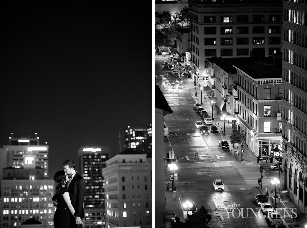 San Diego engagement session, downtown San Diego engagement session, St. James Hotel engagement session, rooftop engagement session, gaslamp engagement session, urban engagement session, skyline engagement session, San Diego skyline engagement session