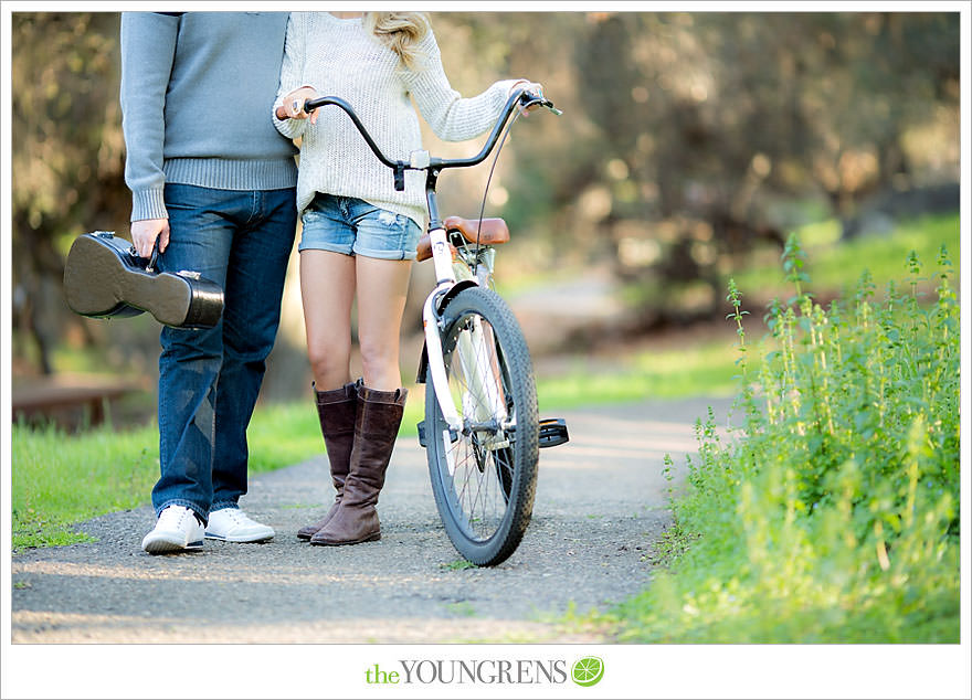 Felicita Park engagement session, Escondido engagement, bike engagement, park engagement, San Diego engagement, Ukulele engagement, marriage book engagement, cozy engagement, sweater engagement