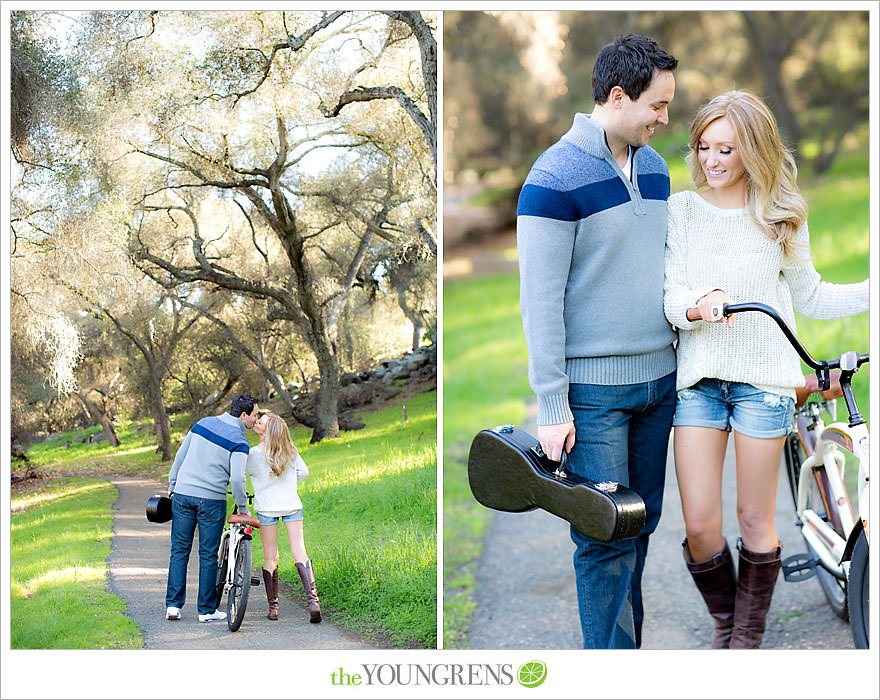 Felicita Park engagement session, Escondido engagement, bike engagement, park engagement, San Diego engagement, Ukulele engagement, marriage book engagement, cozy engagement, sweater engagement