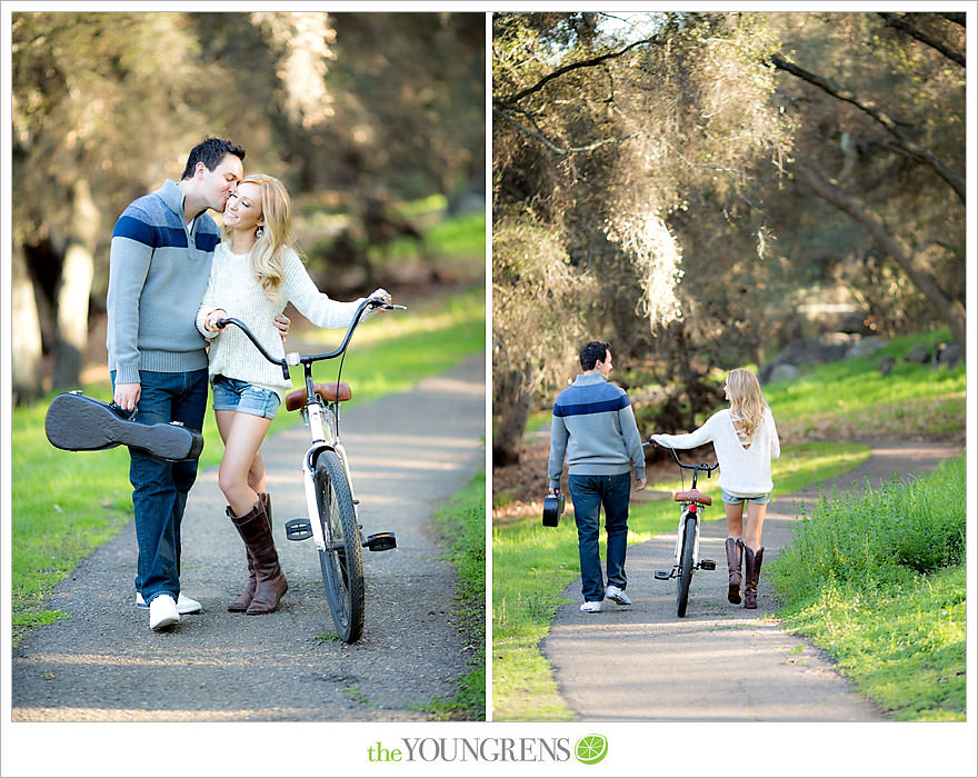 Felicita Park engagement session, Escondido engagement, bike engagement, park engagement, San Diego engagement, Ukulele engagement, marriage book engagement, cozy engagement, sweater engagement