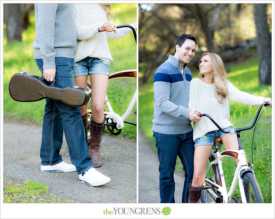 Felicita Park engagement session, Escondido engagement, bike engagement, park engagement, San Diego engagement, Ukulele engagement, marriage book engagement, cozy engagement, sweater engagement