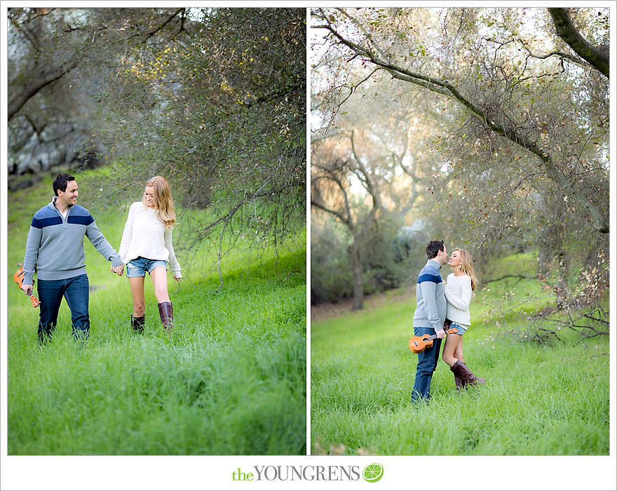 Felicita Park engagement session, Escondido engagement, bike engagement, park engagement, San Diego engagement, Ukulele engagement, marriage book engagement, cozy engagement, sweater engagement